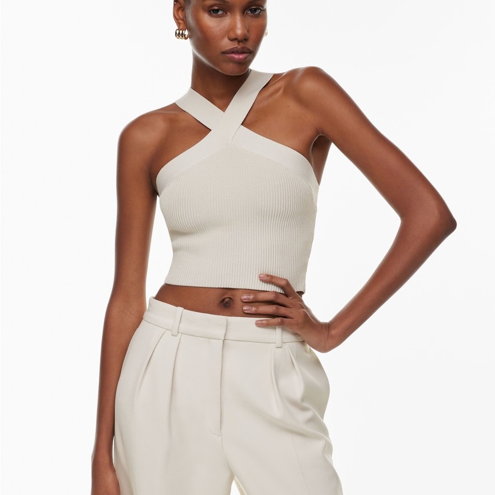 Aritzia Babaton Cream beige halter top Cross-Strap Tank Top xsmall